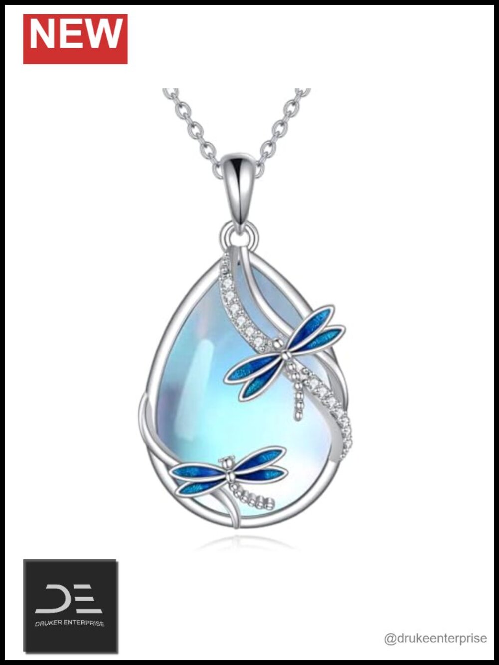 Sterling Silver Moonstone Pendant Necklace Dragonfly Jewelry Gift for Women
